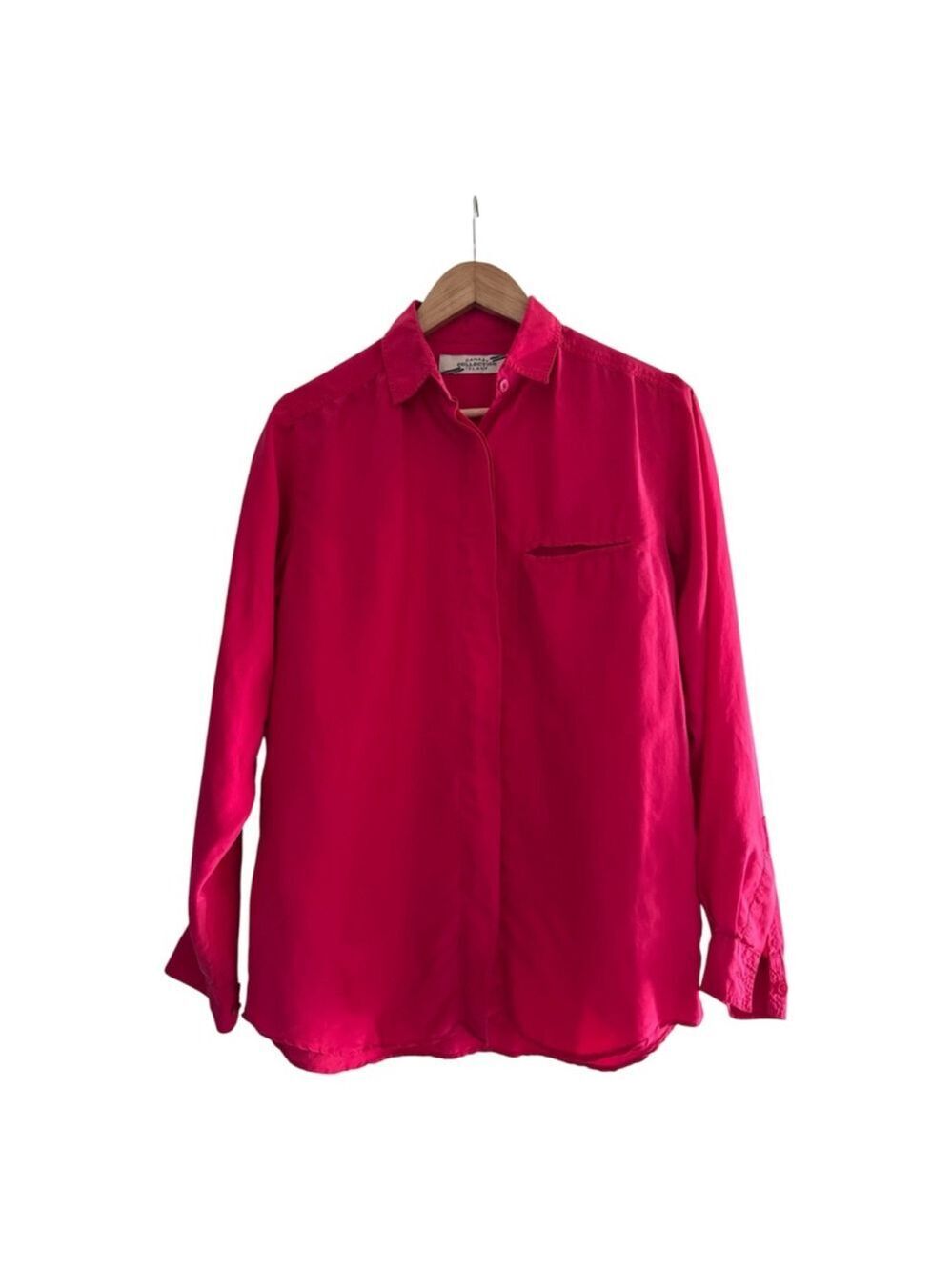 Silk Button Blouse Red Minimalist Classic Lightweight Top